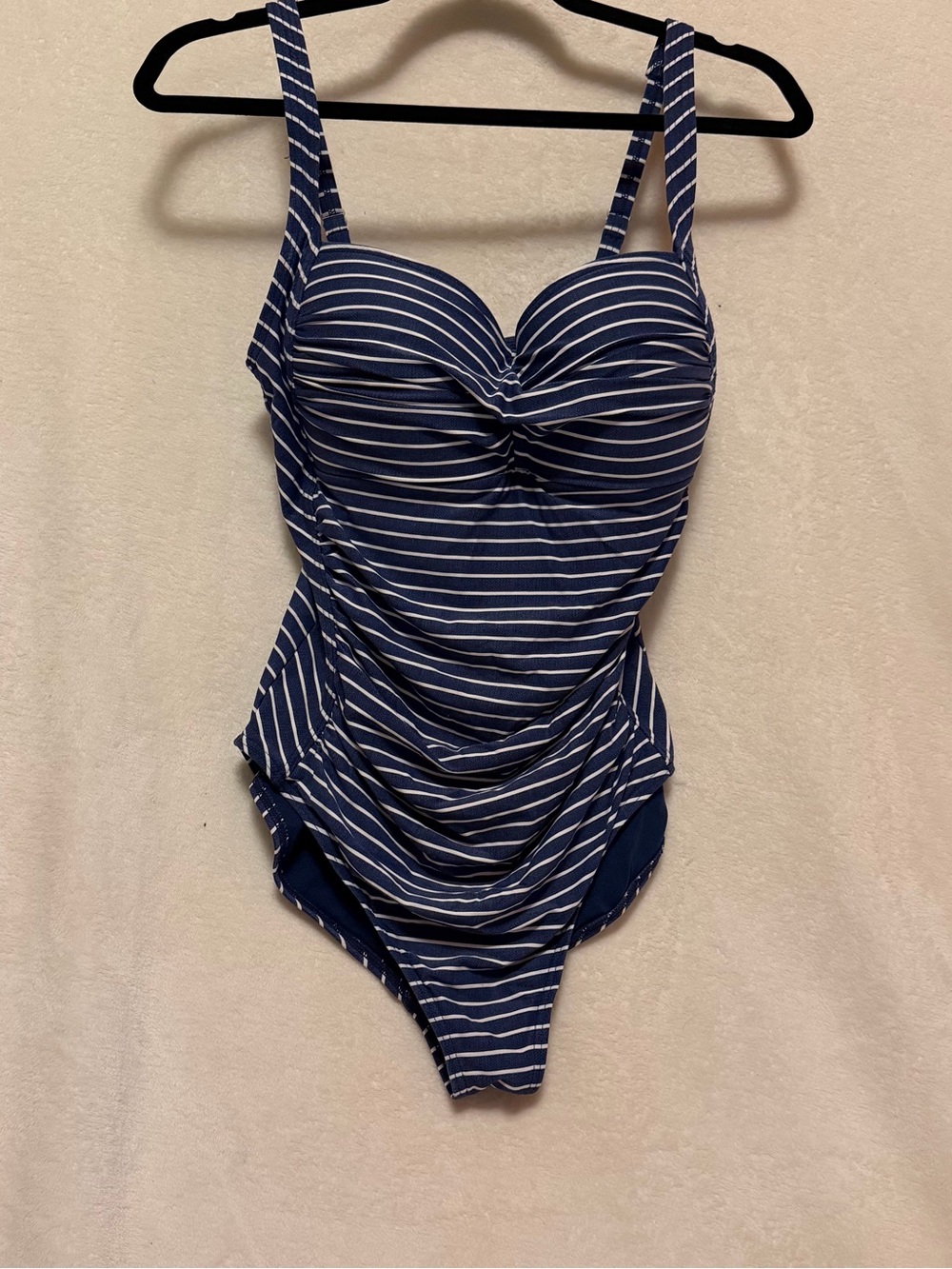 Nip Tuck Navy Striped Ruched One-Piece Women’s Swimsuit Size 10